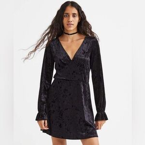 H&M Black crushed velour mini dress with bell sleeves Whimsigoth Dark Fairy XS